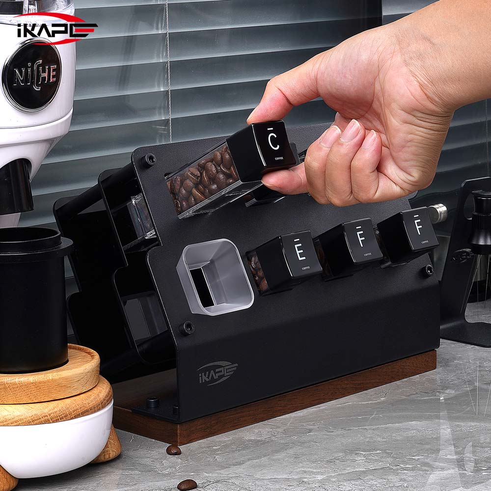 IKAPE six-tube upright coffee bean cellar set, real photograph 9; coffee beans and bar equipment are props
