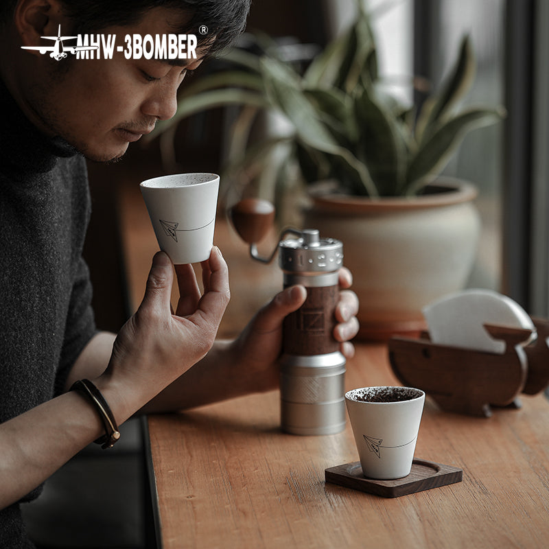 MHW-3BOMBER Winter Cup 120 ml, white cup lifestyle view