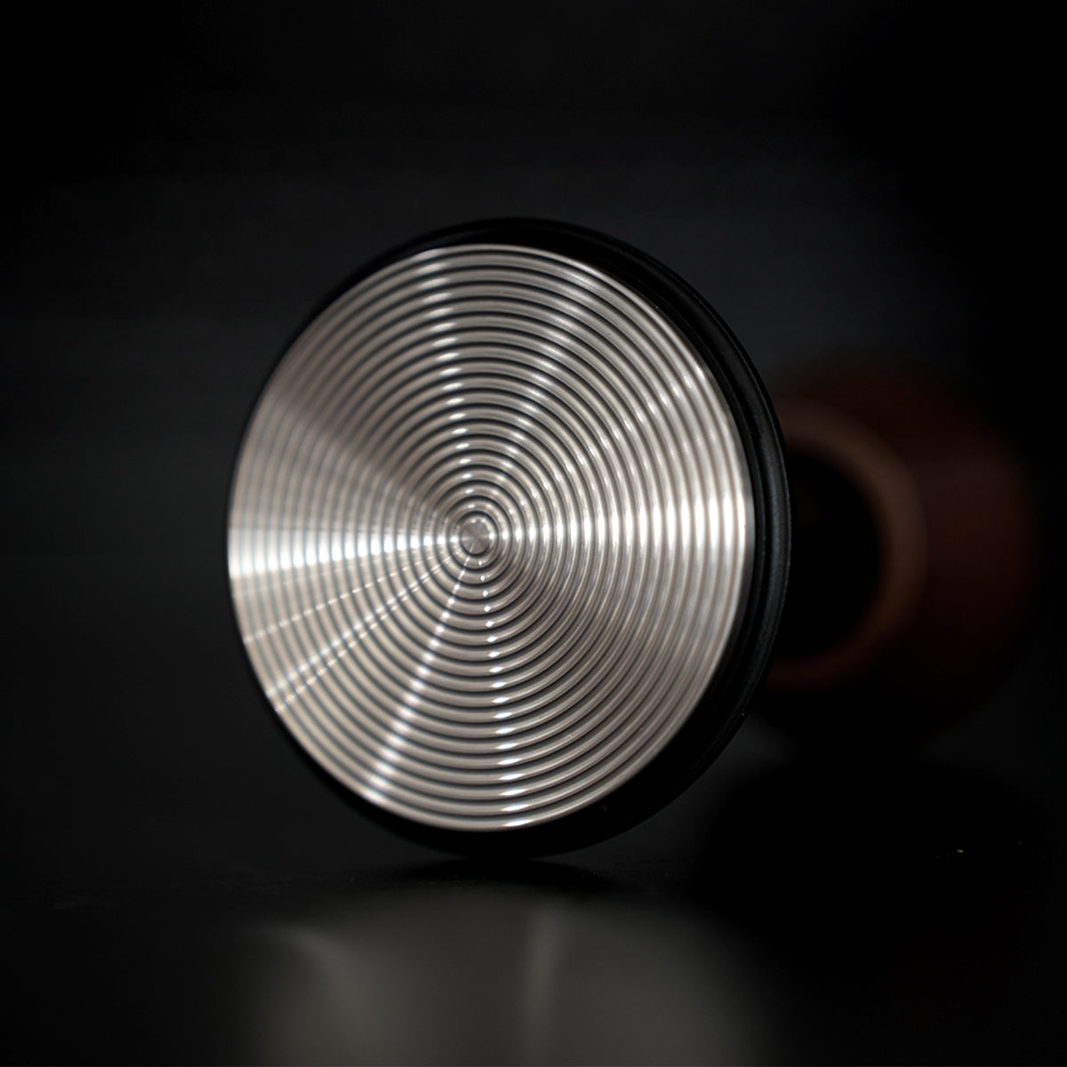 HiBREW Master 58mm Coffee Tamper — rippled steel base close-up. Demonstration props are not included.