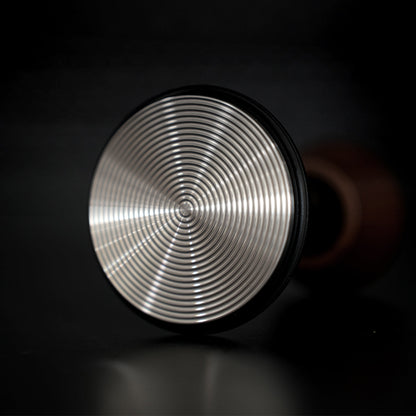 HiBREW Master 58mm Coffee Tamper — rippled steel base close-up. Demonstration props are not included.