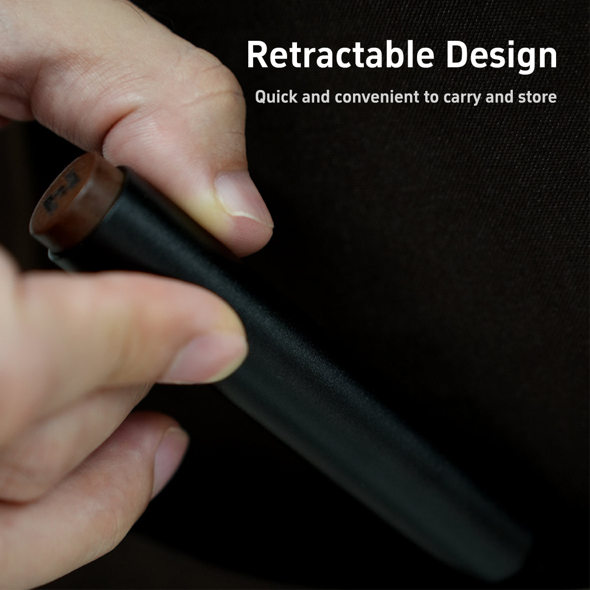 HiBREW Master Coffee WDT Tool — hand-operated retractable handle close-up; manufacturer caption. Demonstration props are not included.