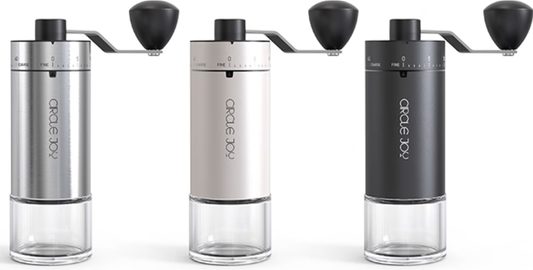 Circle Joy CJ-SMDJ03 manual coffee grinder, stainless-steel, white and black finish comparison