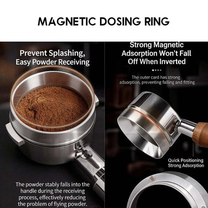 CLITON CL-JFH01 51 mm magnetic dosing ring fitted to a portafilter