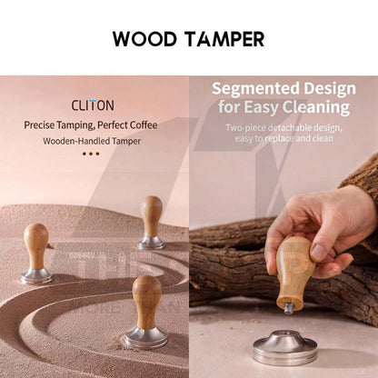 CLITON wooden-handle espresso tamper close view