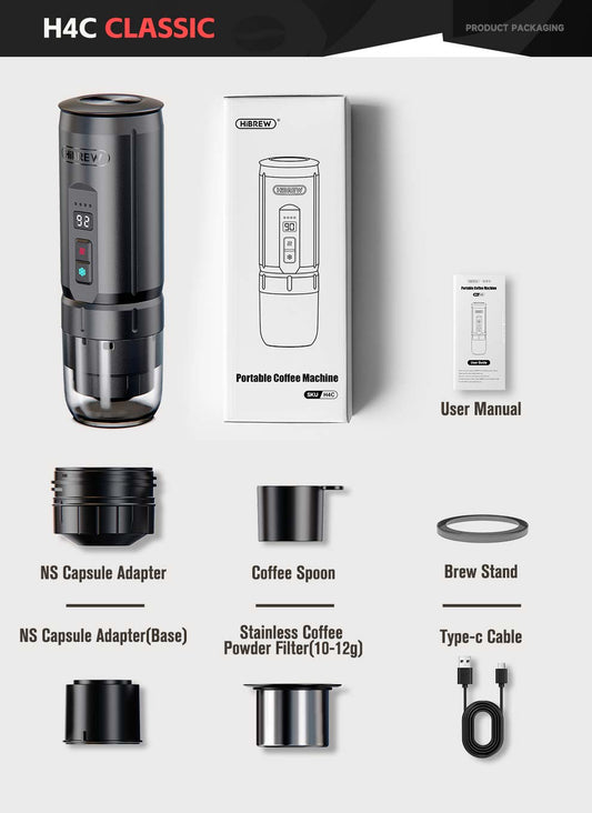 H4C Classic Black configuration and labelled accessories; protective travel case is not shown