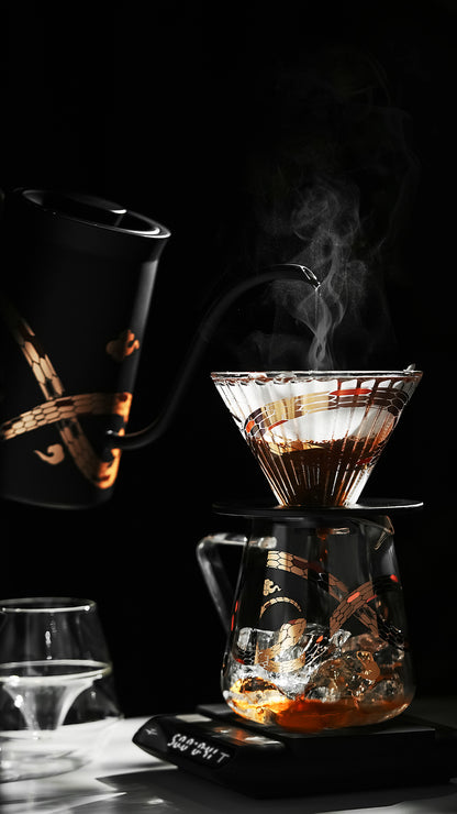 G5198S Serpent artwork server in a dark pour-over scene. Other pictured tools, coffee and props are not included.