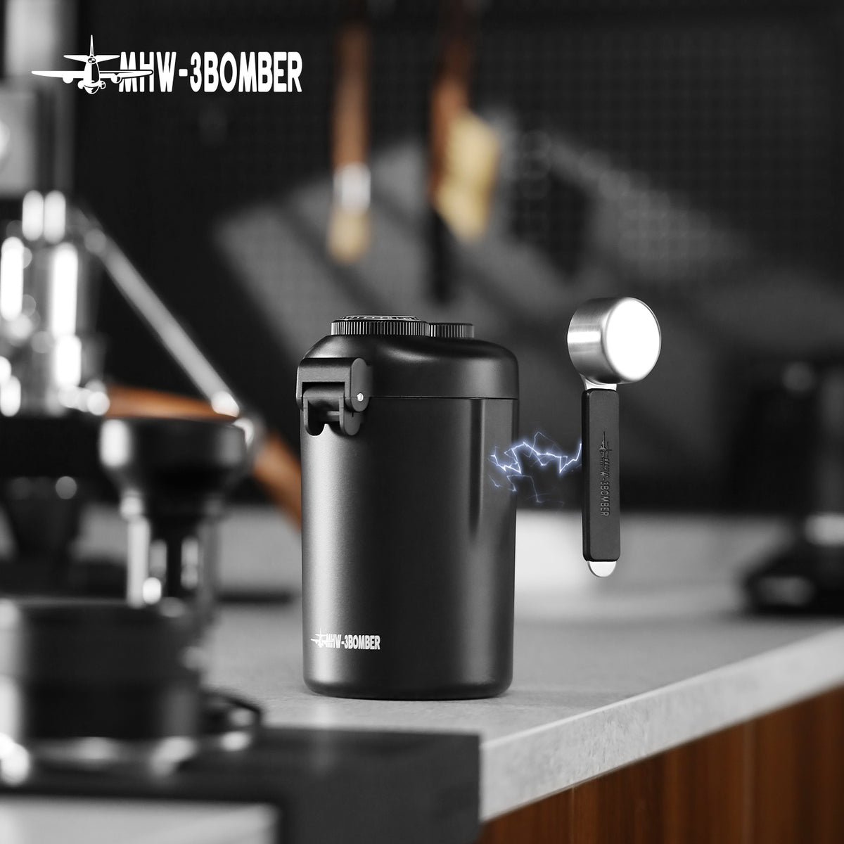 Front and back detail views of the black Gambo canister