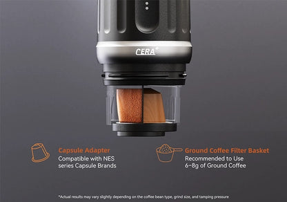 CERA+ PCM03S coffee basket and capsule adapter view