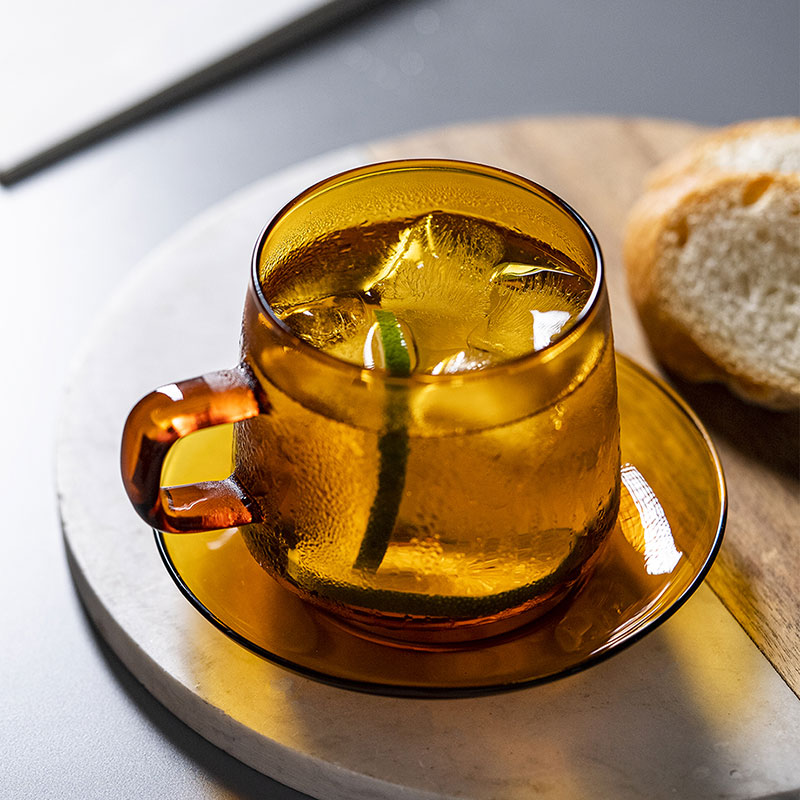 Circle Joy CJ-CF01 iced drink in amber cup on saucer; drink not included