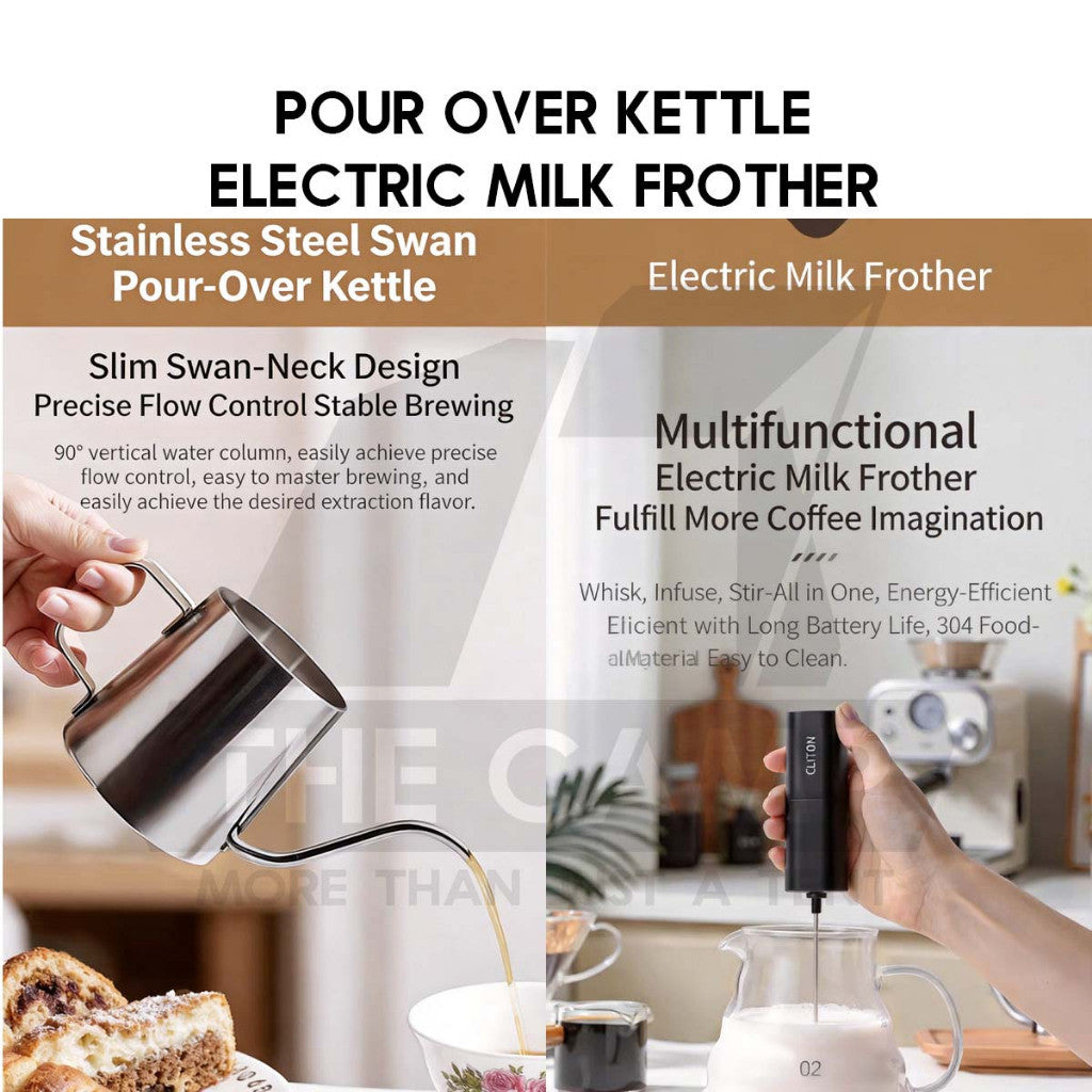CLITON CL-CFS04 set with swan-neck kettle and electric milk frother