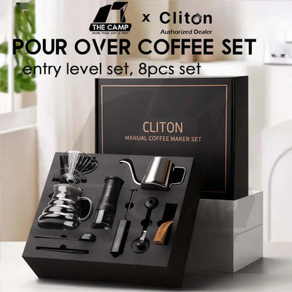 CLITON CL-CFS04 eight-piece pour-over coffee set in its presentation box