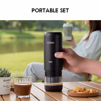 CLITON portable espresso set in an outdoor coffee setting