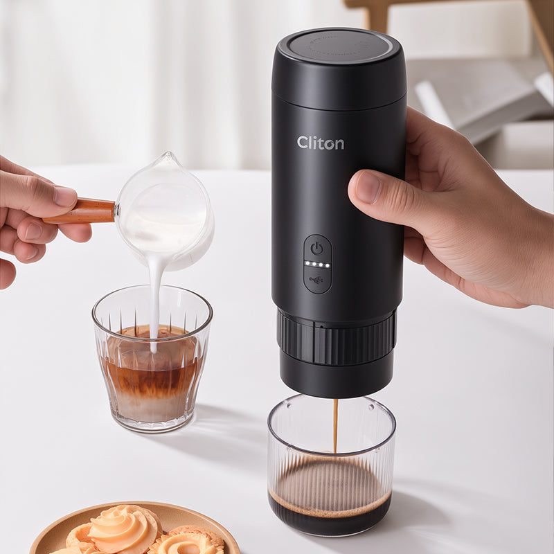 CLITON KFJ-2S-S1201C1 portable espresso maker, Black