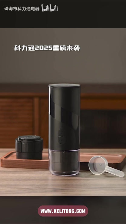 CLITON KFJ-1S-S1201C1 black portable espresso maker — black machine and cup in real setting