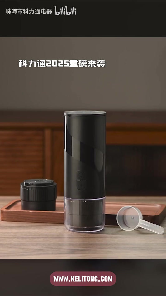 CLITON KFJ-1S-S1201C1 black portable espresso maker — black machine and cup in real setting