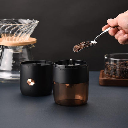 CLITON KMDJ-2C black grinder opened as coffee beans are added