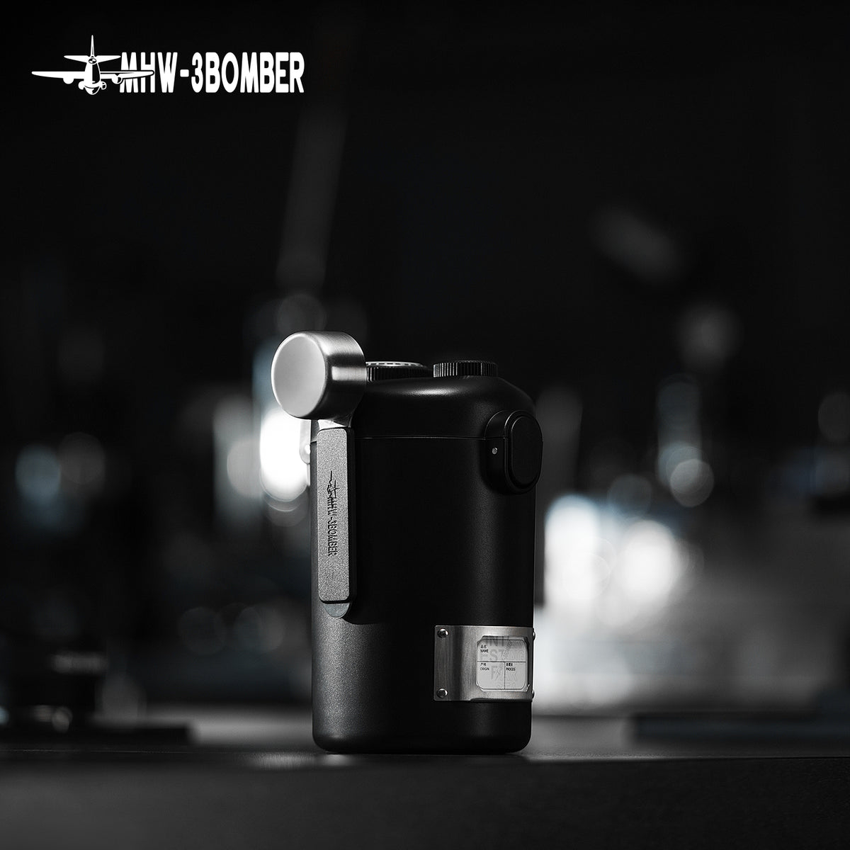 Close-up details of the black Gambo canister