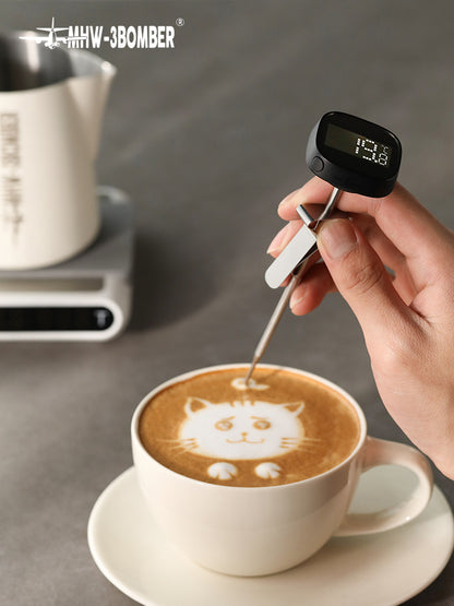 CT5602 digital thermometer used while preparing a coffee drink