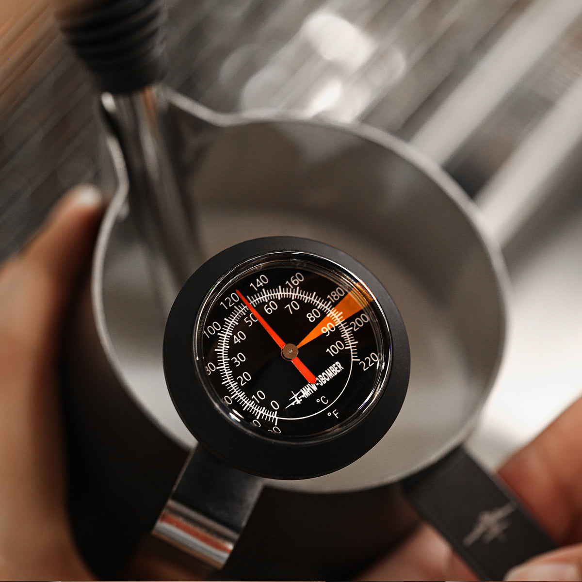 Close-up of the MHW-3BOMBER CT5615B black analogue dial