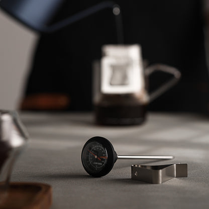 MHW-3BOMBER CT5615B thermometer beside a coffee brewing setup