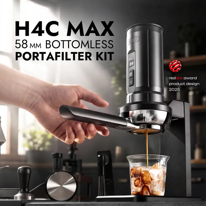 HiBREW H4C Max with 58 mm bottomless portafilter in use