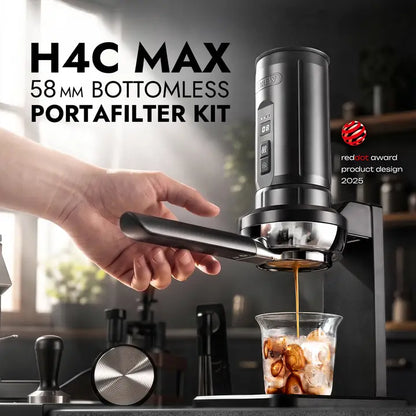 HiBREW H4C Max with 58 mm bottomless portafilter in use
