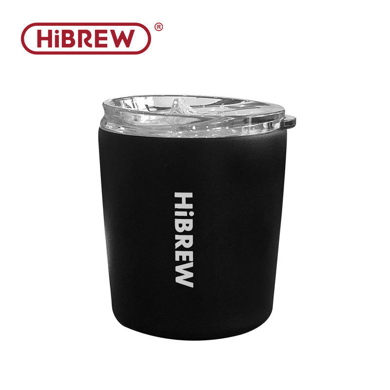 Black HiBREW 240 ml portable coffee mug with clear lid