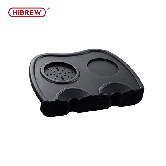 HiBREW black silicone corner tamping mat with a counter-edge skirt; one mat.