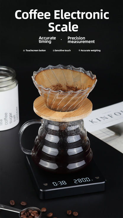 HiBREW Weighing and Countdown Coffee Scale — pour-over server demonstration. Scene props are not included unless quoted.