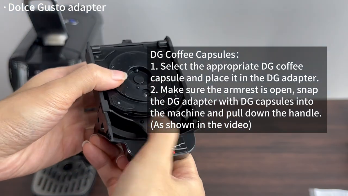 HiBREW H1B Black — Dolce Gusto adapter in front of exact black machine