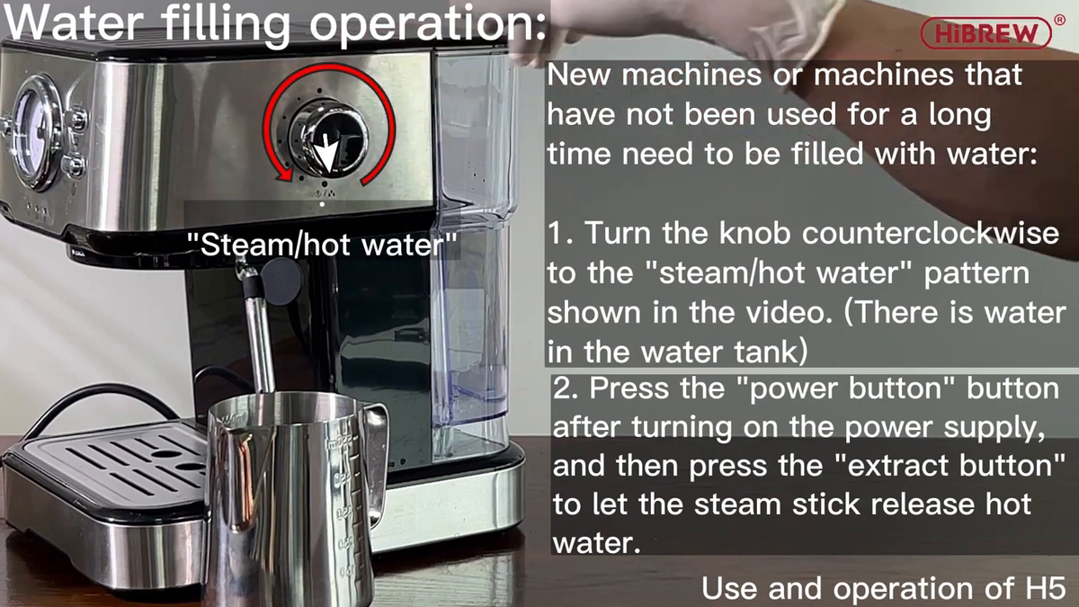 HiBREW H5 — side steam and hot-water control with clear cup