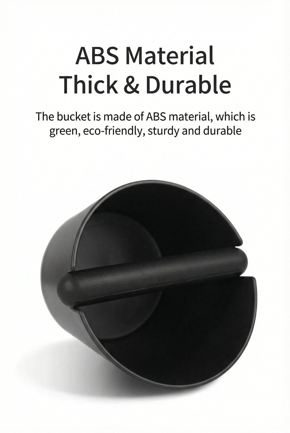 HiBREW Coffee Knock Box — tilted top view with manufacturer caption. Demonstration props are not included.