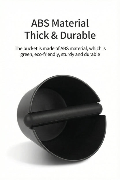 HiBREW Coffee Knock Box — tilted top view with manufacturer caption. Demonstration props are not included.
