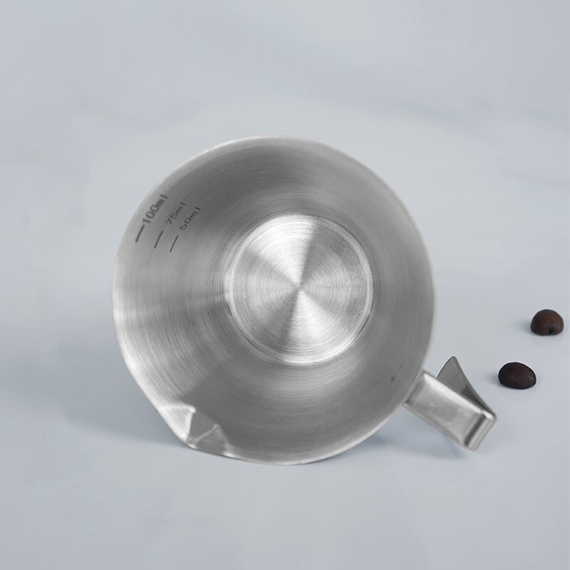 HiBREW 100ml Espresso Measuring Pitcher — top view showing the internal markings. Demonstration props are not included.