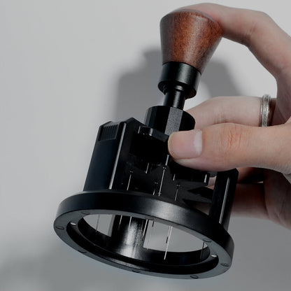 HiBREW Rotary 58mm WDT Tool — tilted tool showing the underside and needles. Demonstration props are not included.