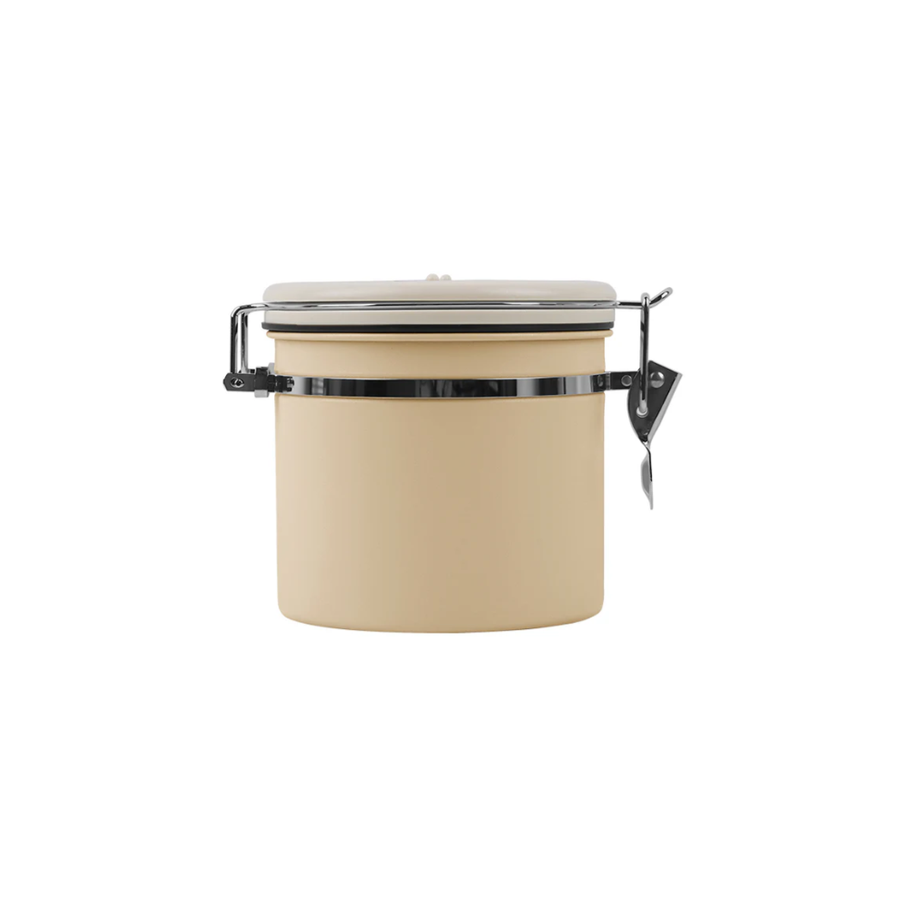 IKAPE khaki coffee bean storage canister — 300g coffee-bean capacity option. Scene beans and other equipment are not included.