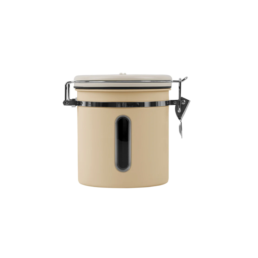 IKAPE khaki coffee bean storage canister — 600g coffee-bean capacity option. Scene beans and other equipment are not included.