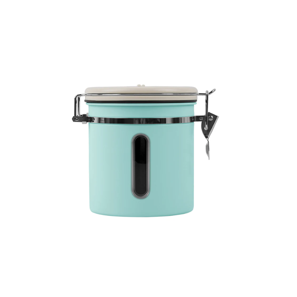 IKAPE Blue coffee bean storage canister — 600g coffee-bean capacity option. Scene beans and other equipment are not included.