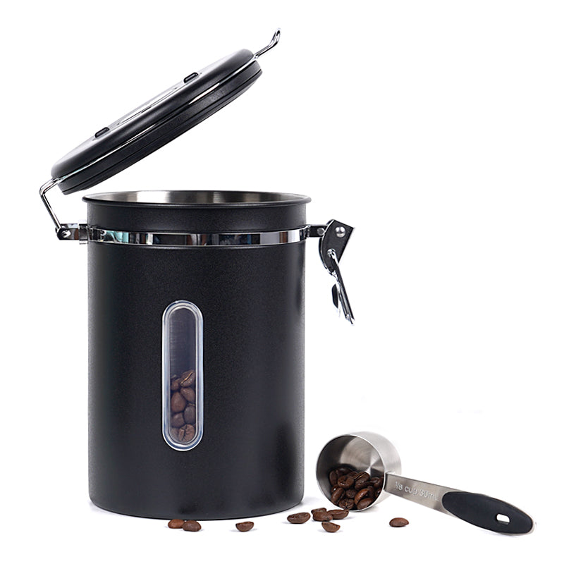 IKAPE Black coffee bean storage canister — 900g coffee-bean capacity option. Scene beans and other equipment are not included.