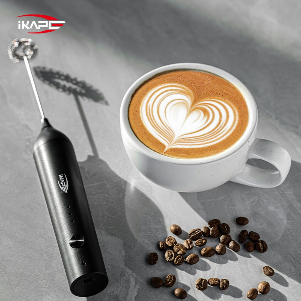 IKAPE Black handheld electric milk frother Diandongdanaiqi, verified manufacturer photo 2; scene drinkware excluded