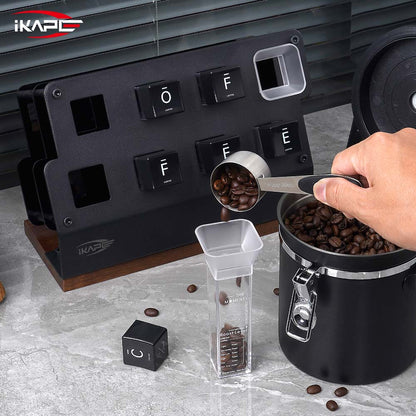 IKAPE six-tube upright coffee bean cellar set, real photograph 6; coffee beans and bar equipment are props