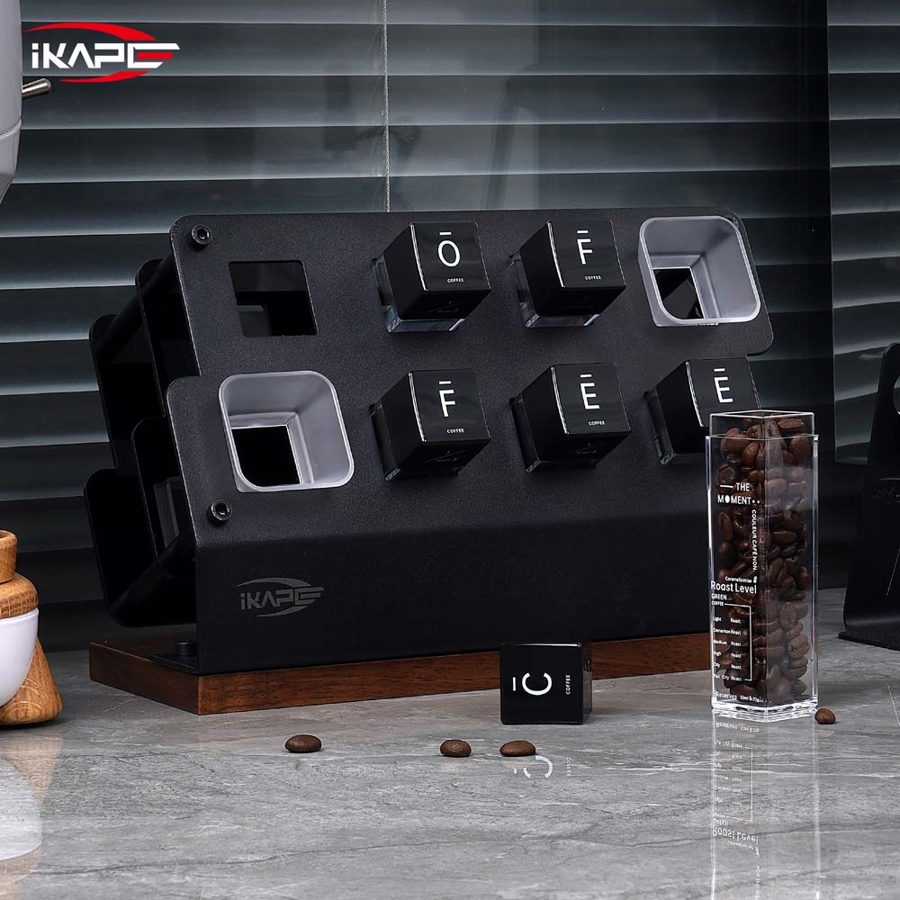 IKAPE six-tube upright coffee bean cellar set, real photograph 8; coffee beans and bar equipment are props