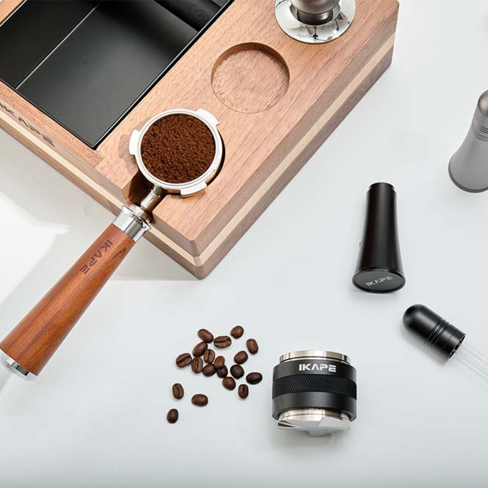 IKAPE V1 portafilter support and tool storage recesses