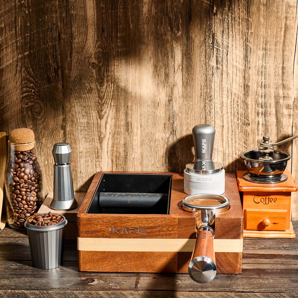 IKAPE V1 organizer on a coffee preparation counter