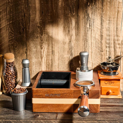 IKAPE V1 organizer on a coffee preparation counter