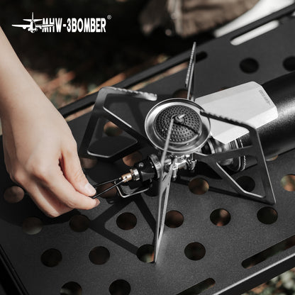 MHW-3BOMBER MET stove ignition/control area viewed from above; reference table not included