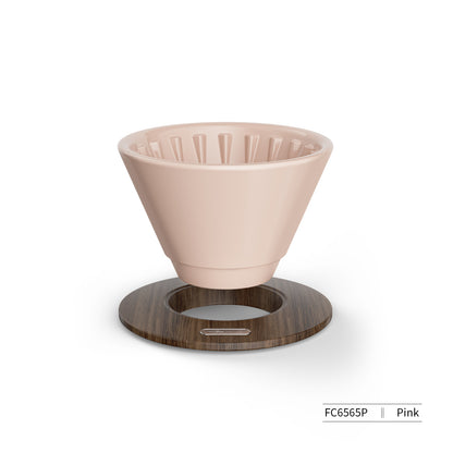 MHW-3BOMBER FC6565P Meteor dripper in Lotus Pink with wooden support base, supplier labelled view