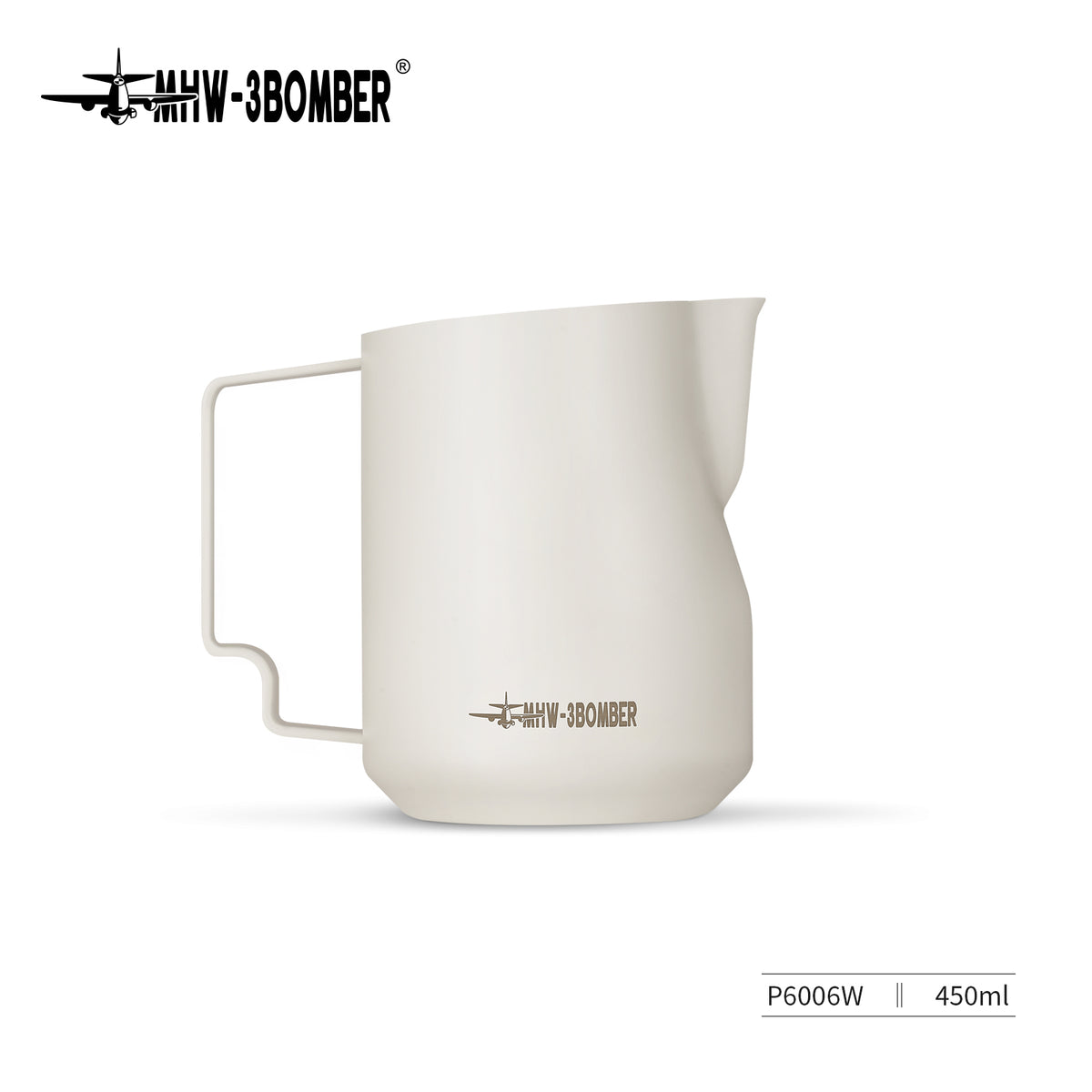 MHW-3BOMBER P6006W Turbo Milk Pitcher, 450 ml, Matte beige white