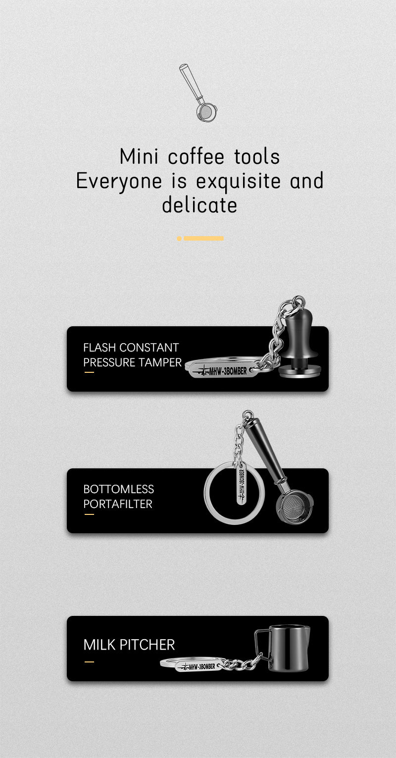 Three separate coffee-keychain designs for comparison; select one exact SKU.