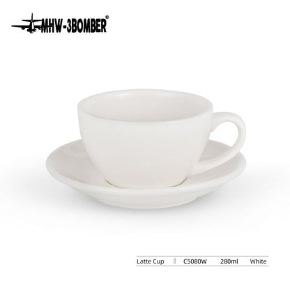 MHW-3BOMBER C5080W 280 ml latte cup in Beige White, shown with saucer